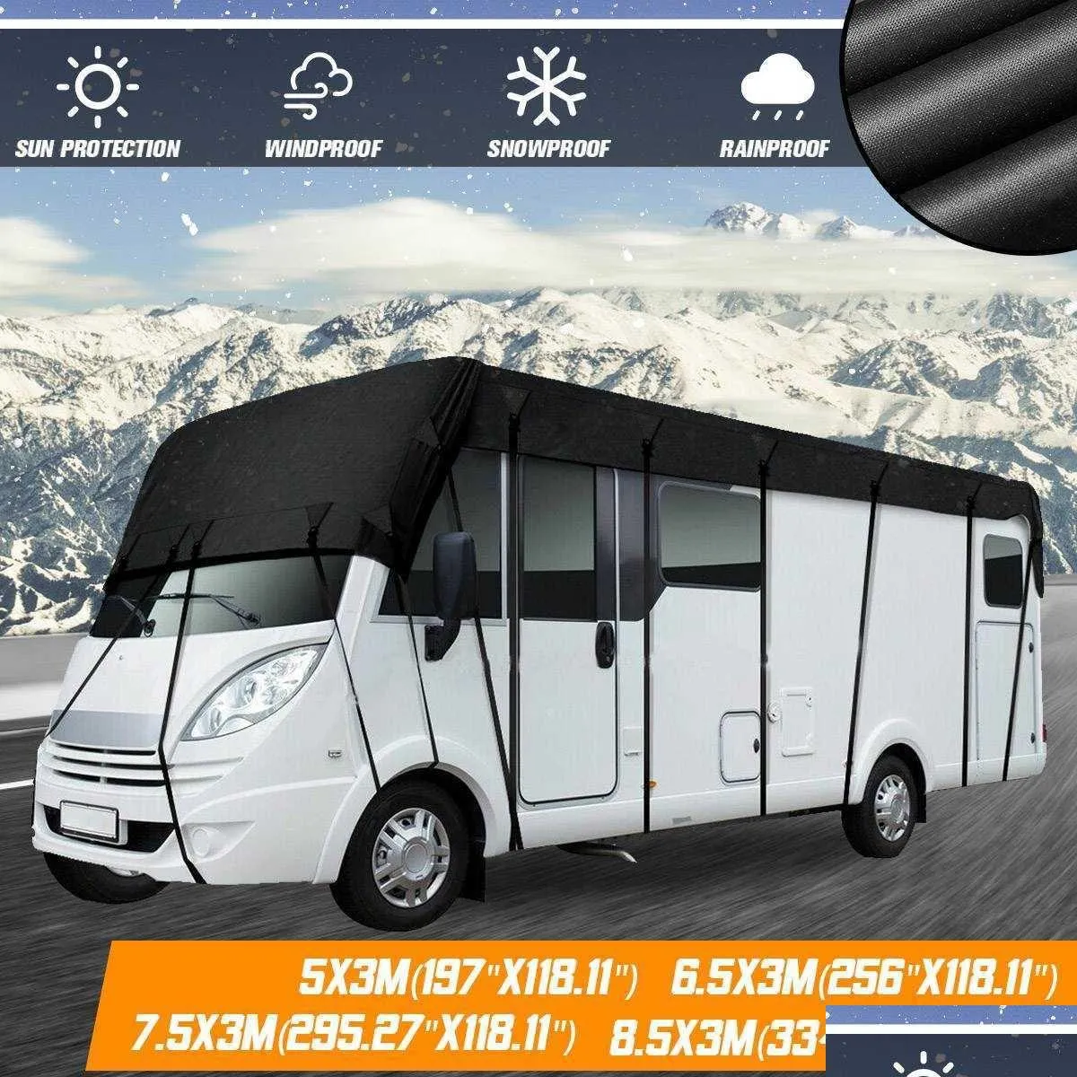 Capas de carro Carro Ers Rv Caravan Roof Er Canopy Tarpain 210D À Prova D 'Água Dustproof Sunshade Proteção AntiUV Motorhome Camper Top Tarp Dr DHC28