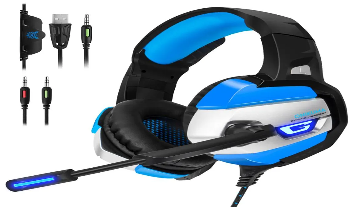 سماعات سماعات الرأس Onikuma K5 35mm Casque Earseft مع ضوء LED MIC لجهاز الكمبيوتر اللوحي المحمول PS4 New Xbox One2928251