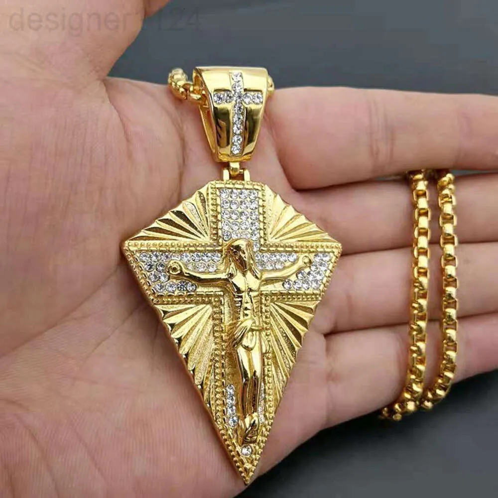 Men black micro gold plated jesus cross necklace piece chain pendant