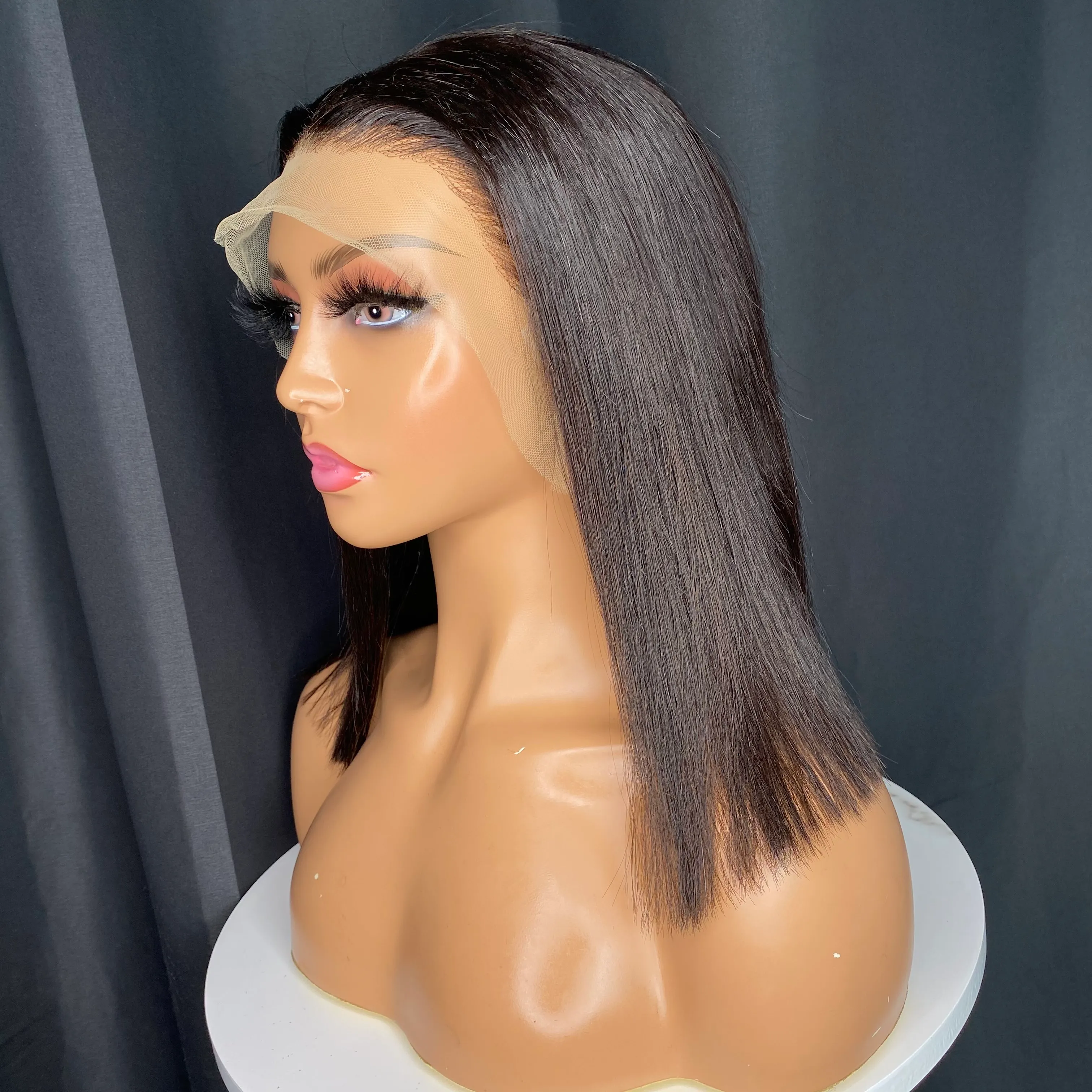 Natural Full Lace Wig 12 inch straight Honey Brown Human Hair for Women 12 Inch Straight Wig for  main image 2