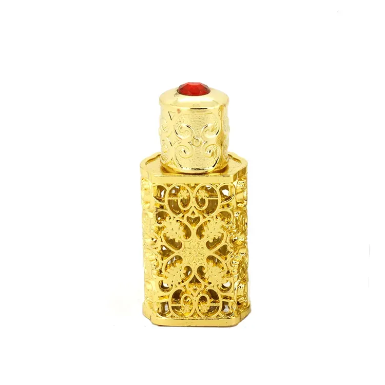 wholesale 3 ml bronzefarbene arabische Parfümflasche, nachfüllbare arabische Attar-Glasflaschen mit handwerklicher Dekoration, Behälter für ätherische Öle BJ