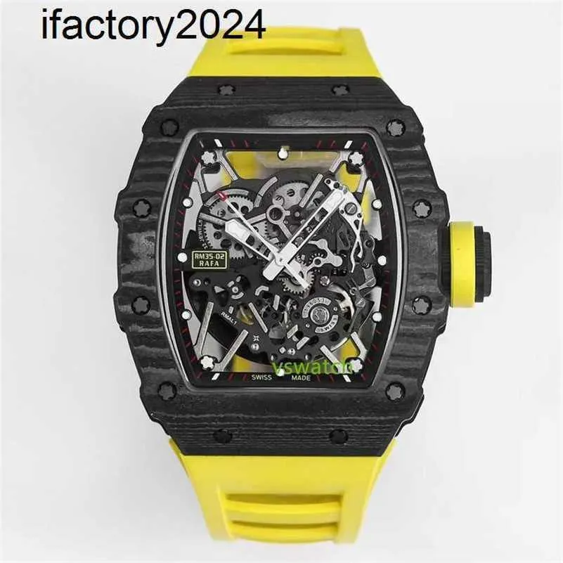 Jf RichdsMers Watch Factory Superclone 3502 RMAL1 Movimento oco Amortecedor de gema branca NTPT texturizado fibra de carbono Espelho de cristal de safira Natura