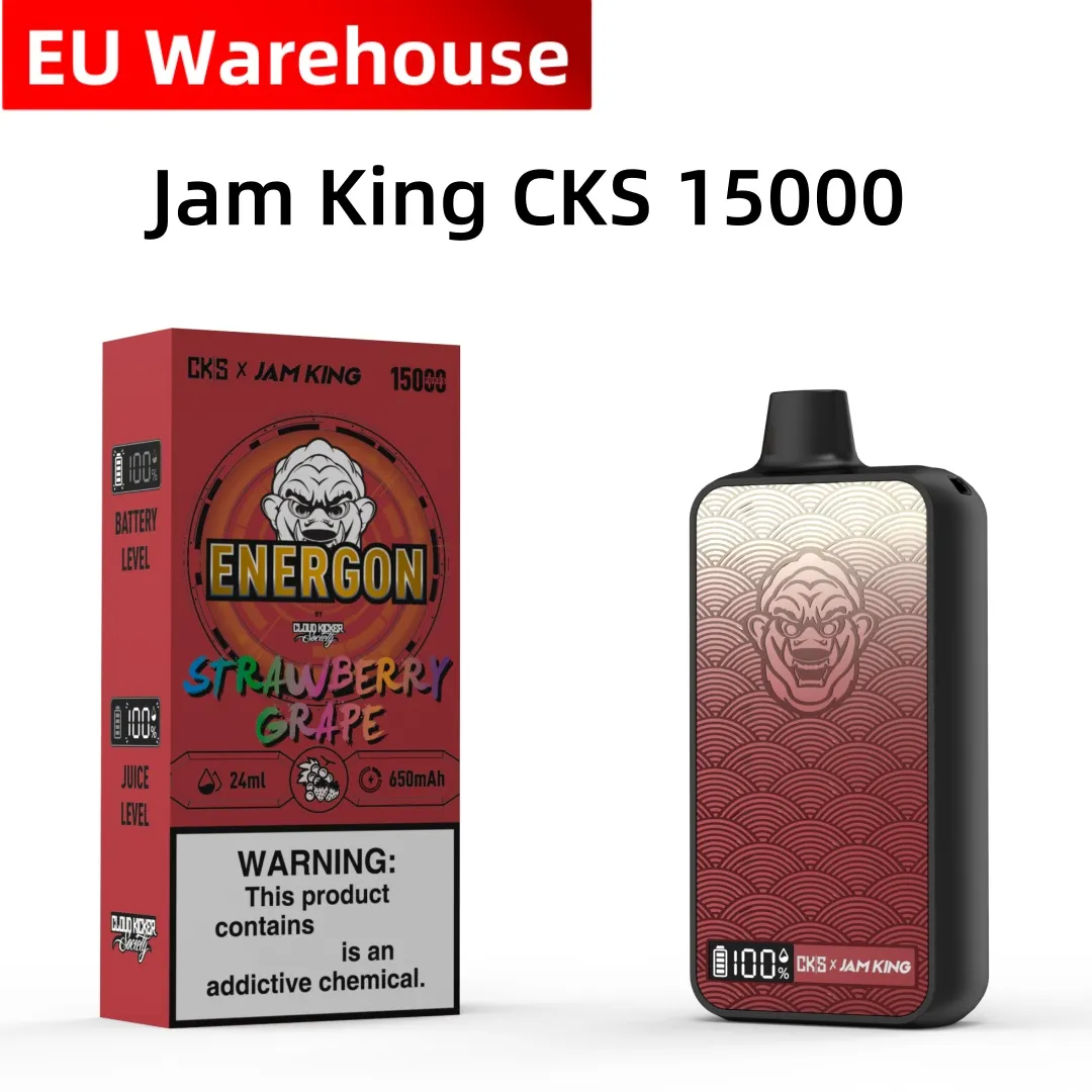 Engångsvapen e cigarett jam king cks energon 15000 puff bar eu lager vape 24 ml e-liquid engång e cigarett led skärm display USB-c juice smak