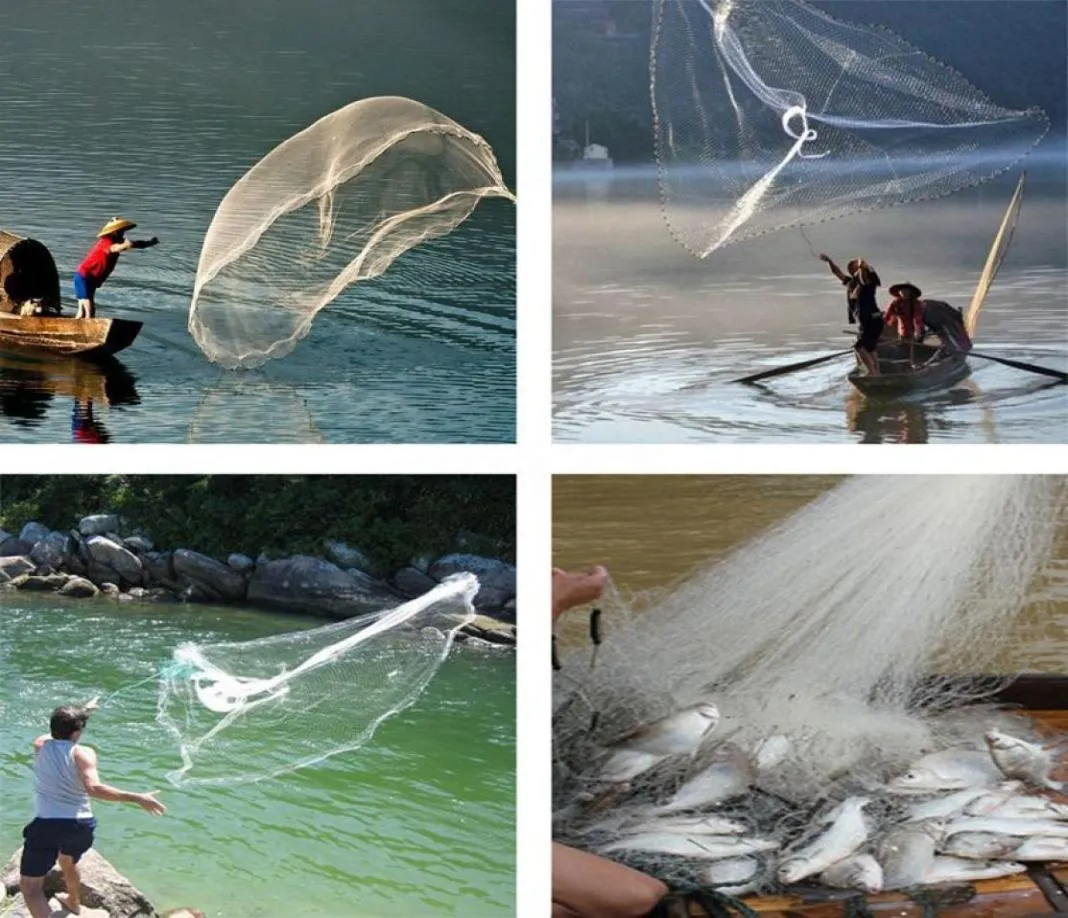 Esca per rete da pesca da 8 piedi 24 m, facile da lanciare, lanciata a mano, da 34 pollici, in rete di nylon resistente, zavorra9993379
