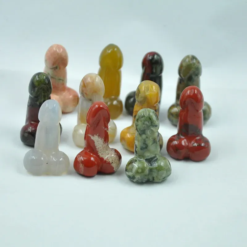 28mm Random Color Pendants Mini Penis Plant Statue Natural Stone Carving Aquarium Home Decoration Crystal Polishing Gem