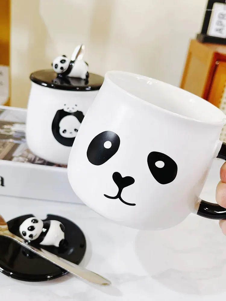 Mugs Cute Cartoon Panda Ceramic Cup Mug Creative Water Breakfast Milk With Lid Spoon Girl's