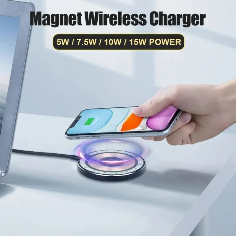 15W Transparent Magnetic Wireless  Pad for iPhone 14 13 12 11 Pro  iWatch Qi Chargers Fast Charging Dock Station With Retail Box