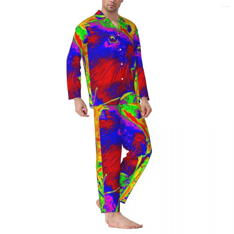 Men's Sleepwear Guinea Pig Pajama Set Colorful Animal Cute Soft Man Long-Sleeve Casual Home 2 Piece Suit Large Size