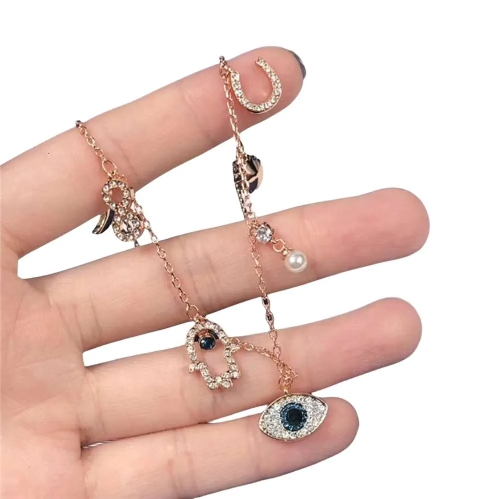 Swarovskis Necklace Designer Women Top Quality Pendant Necklaces Devil's Eye Tassel Female Element Crystal Little Horseshoe Palm Collar Chain Female