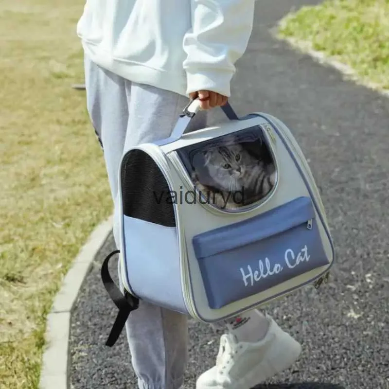 Cat Carriers Crates Hus 2022 Ny vikbar blixtlås går ut i Pet Bag Portable Shoulders Backpackvaiduryd