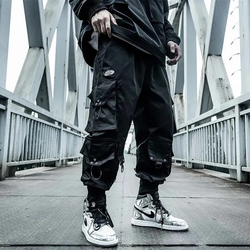 HOUZHOU Black Cargo Pants Men Joggers Hip Hop Techwear Pants Hippie Cargo Trousers for Men Streetwear Plus Size Pockets Oversize 240111