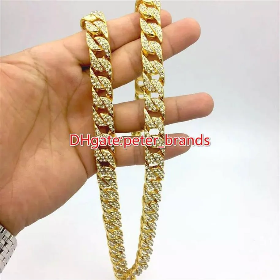 Fashion mens gold Cuba chain hip hop rappers necklace s classic model glue diamonds jewelry268S