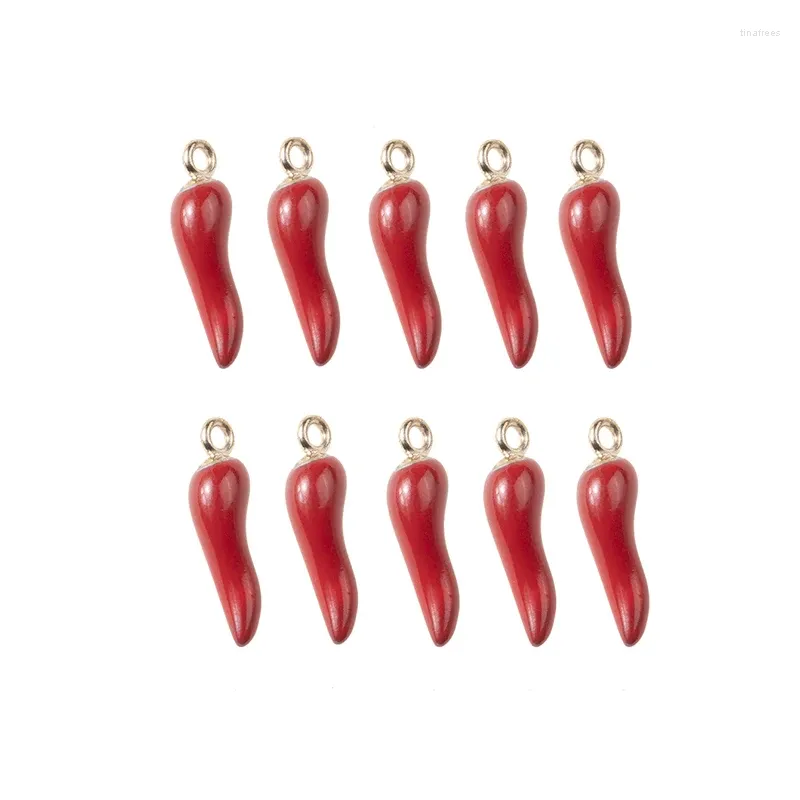 Pendenti con gemme e perle 10 pezzi pendenti in metallo color oro con smalto in lega di peperoncino rosso per gioielli con collana braccialetto orecchino fai da te