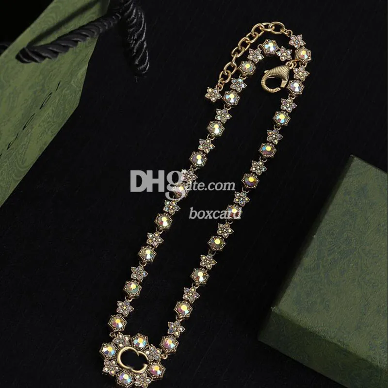 Luxury Full Rhinestone Necklace Brand Charm Crystal Pendants Necklace With Logo Box Package