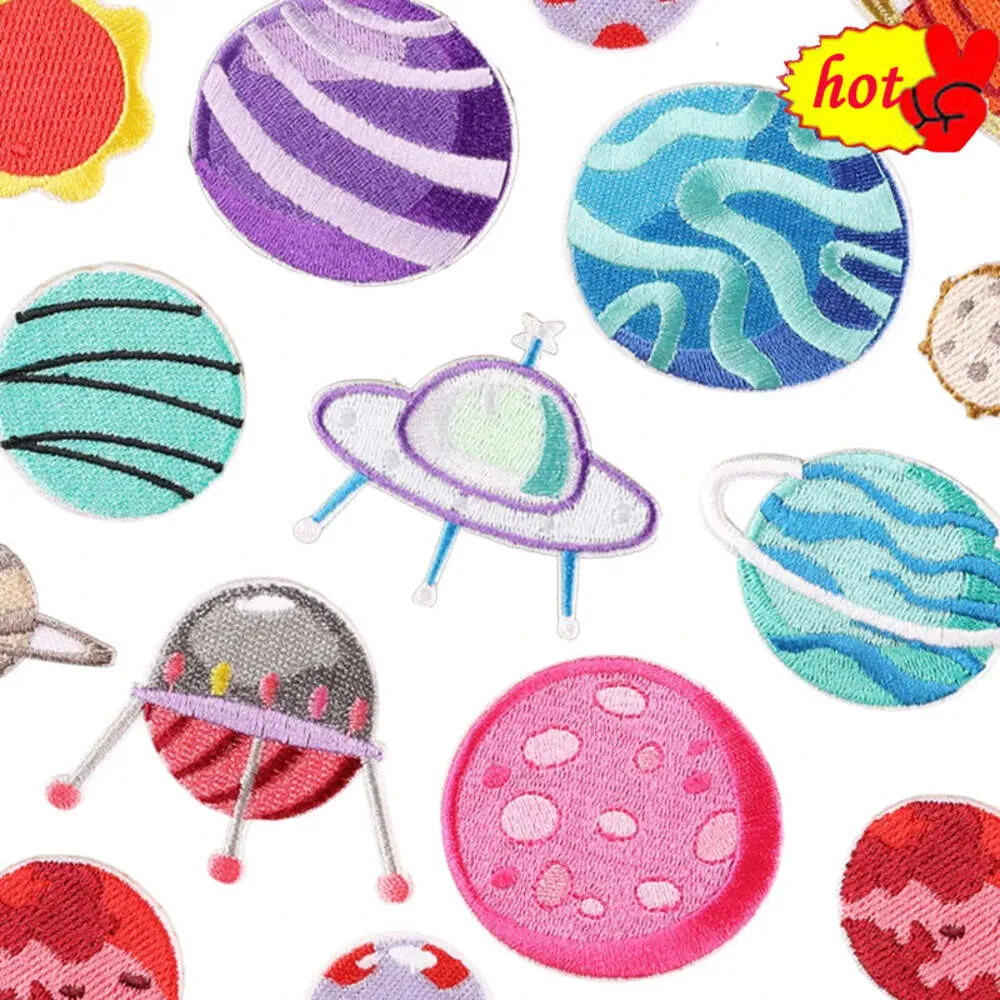 Space Ufo Star Patches voor kleding Stick on voor kinderen Anime Naai Leuke Designer Jongens Geborduurde Jas Mochila Stoffen Diy Badges