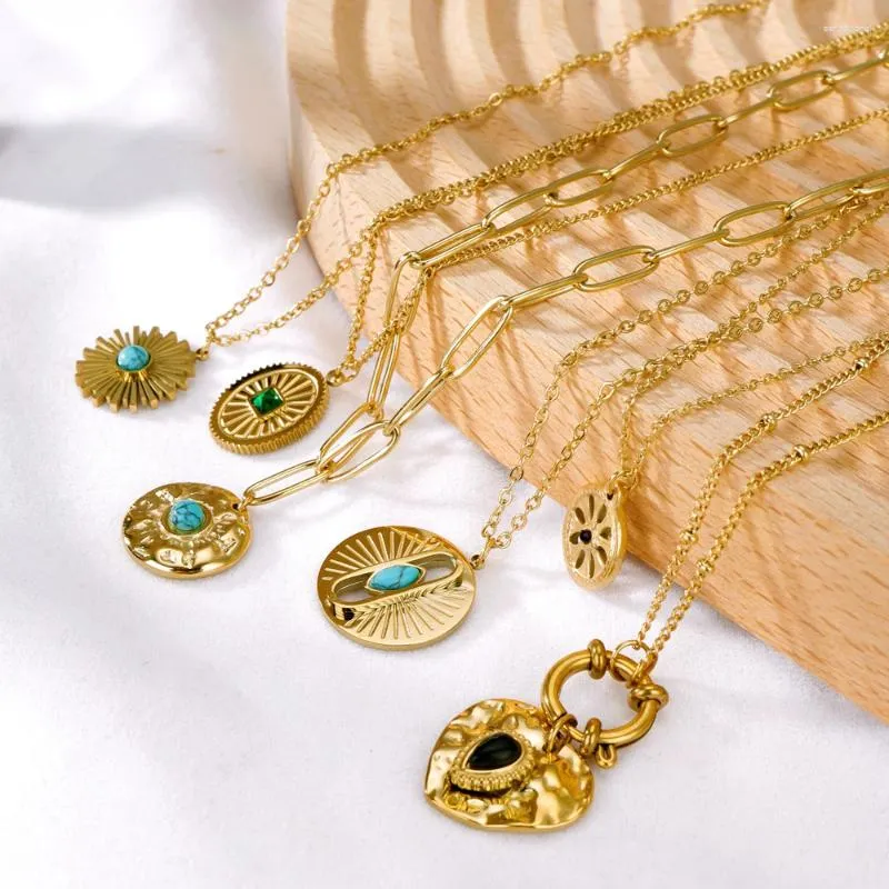 Collares colgantes WILD FREE Vintage Collar geométrico de acero inoxidable para mujeres Cadenas de piedra natural de lujo Gargantilla Joyería