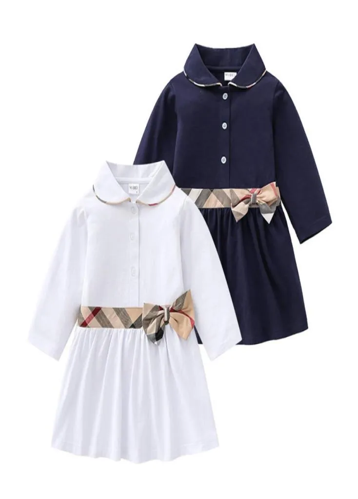 Baby Girls Sukienki z długim rękawem Zwężenie kołnierz Dziewczyna Księżniczka Sukienka z Bowknot Cotton Kids Plaid Spódnice 16 lat 4139283