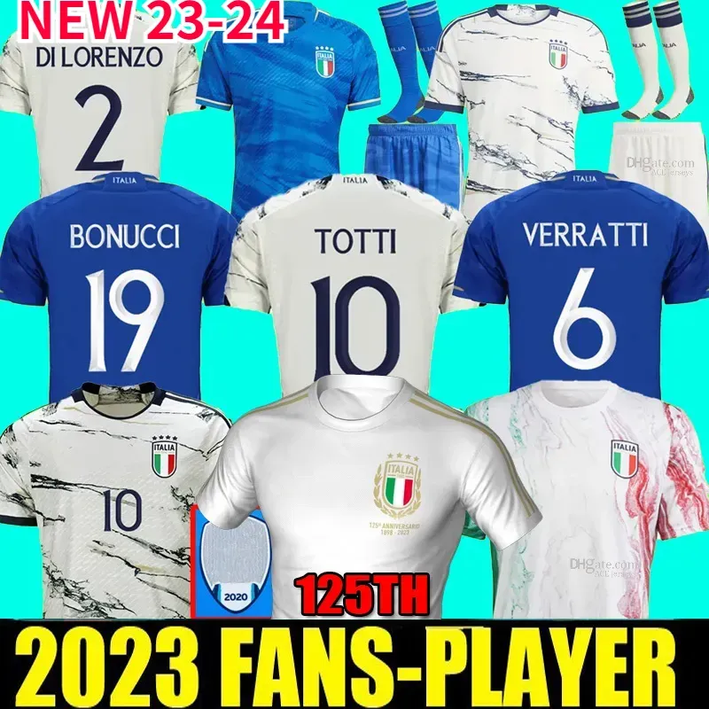 Italia fans Player 23 24 25 Bonucci Soccer Jerseys Insign Verratti Men Kids Football Shirts Chiesa Barella Chiellini Pellegrini Italys 125