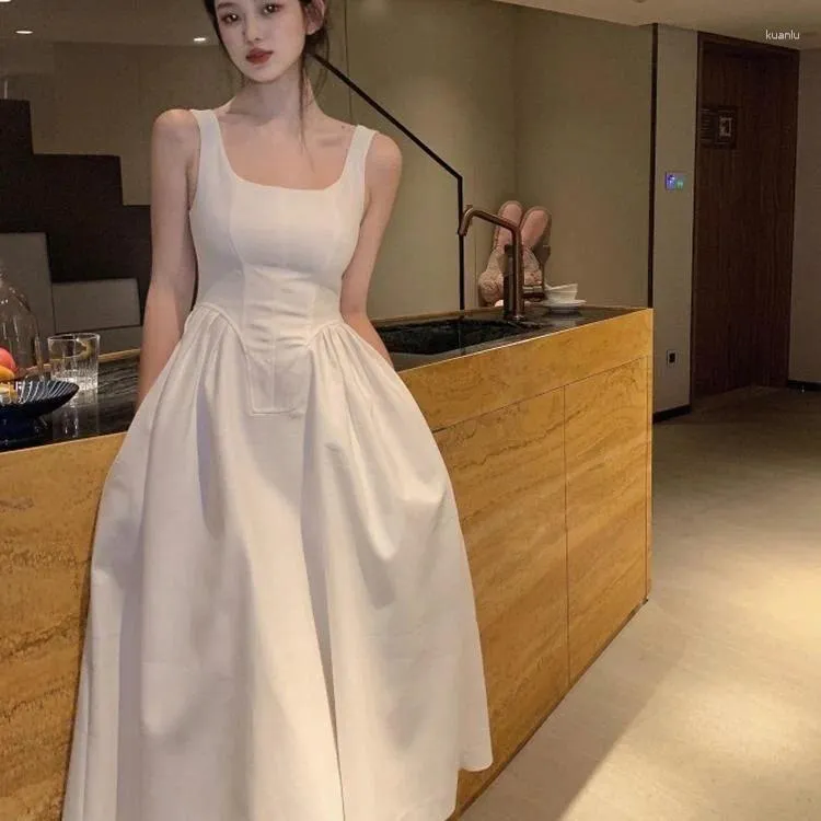 Robes décontractées 2024 Style Long Blanc Hepburn Top Jupe Taille Été Es Robes Para Mujer Femmes Robe