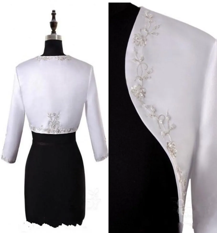 Embroidery Beaded Satin Bolero Jacket For Wedding Women Long Sleeve Wraps Jackets Women Formal Evening Party Bridal Dress 3870537