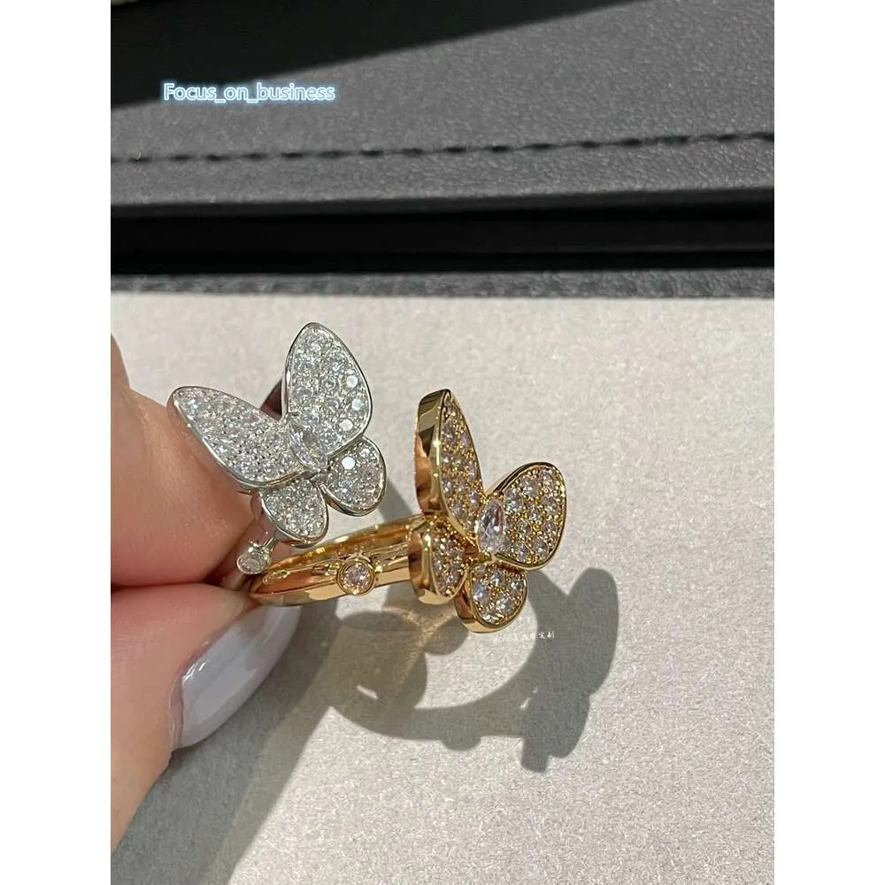 Vintage Band Rings Sweet Brand Designer Top V Gold Full Crystal Simple One Butterfly Charm Wedding Engagment Ring For Women With Box Party Gift Jewelry