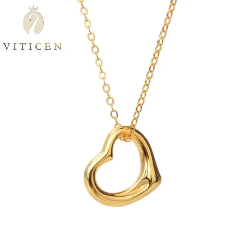 24K Gold Pure Gold Love Heart Chain Pendant Women's Fine Jewelry Gift for Girlfriend And Wife 18K Gold Necklace Woman Jewelry 240111