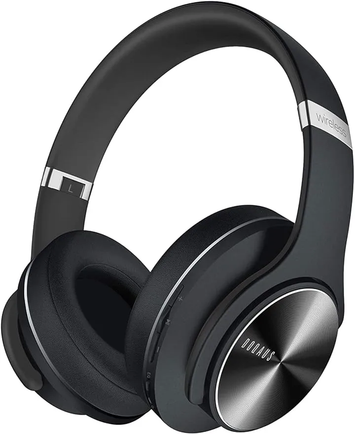 DOQAUS Casque Bluetooth supra-auriculaire 52 heures de lecture sans fil avec 3 modes d'égalisation Casque stéréo HiFi à isolation phonique avec microphone de basses profondes