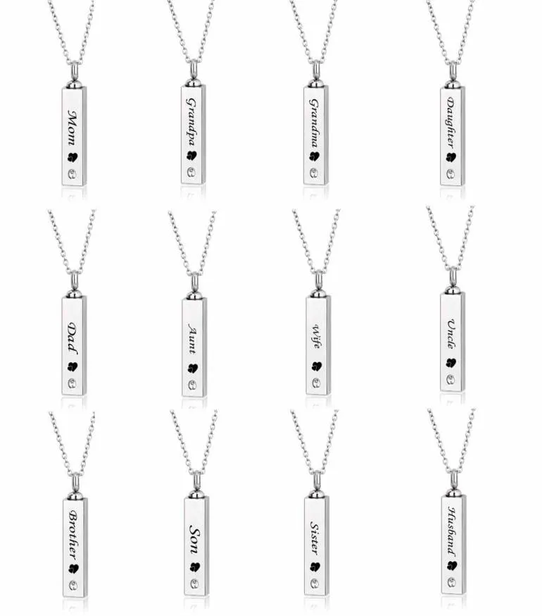 Mom / Dad/Grandma/grandpa Cube Single Stainless Steel Pendant Necklace Urn Kit Cremation Ashes Jewelry7644062