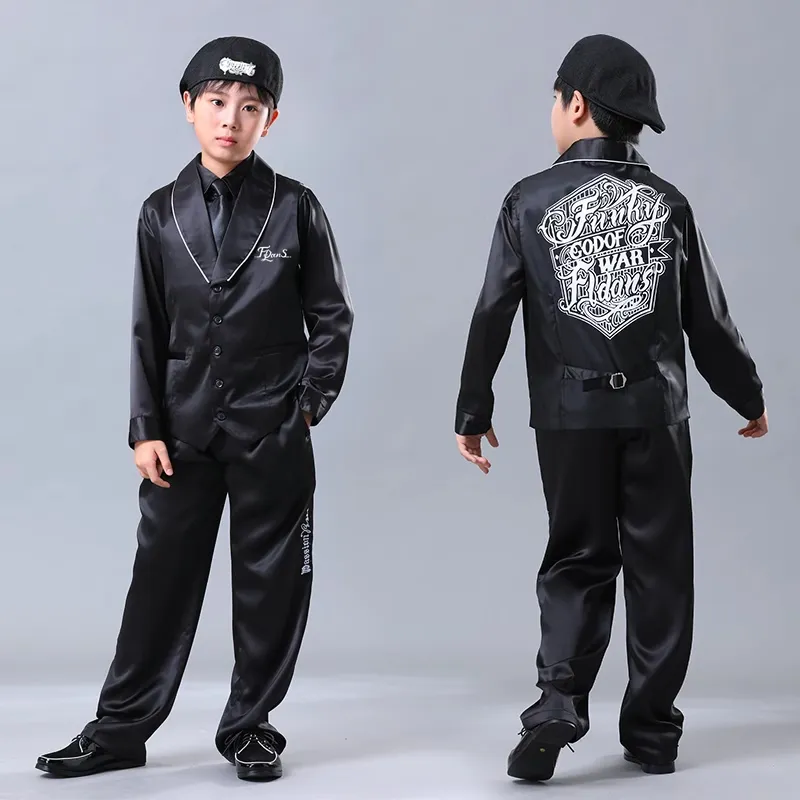 Europe Amérique Noir Danseur Enfants Street Dance Chemise + Gilet + Pantalon Popping Costume Adulte Hip Hop Verrouillage Breaking Performance Vêtements