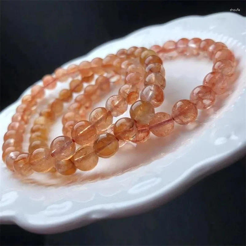 Link Bracelets 7.5mm Natural Red Fire Quartz Hematoid Bracelet Round Bead Crystal Reiki Healing Stone Fashion Jewelry Gift 1PCS