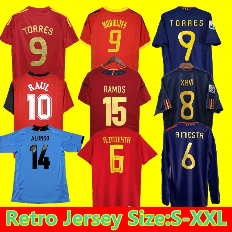 Finał 2010 Hiszpania Retro Soccer Jerseys 1996 1994 Raul Xavi Hierro Guardiola Alonso Puyol Pique David Villa Torres Iniesta 2008 2012 Ramos ESP