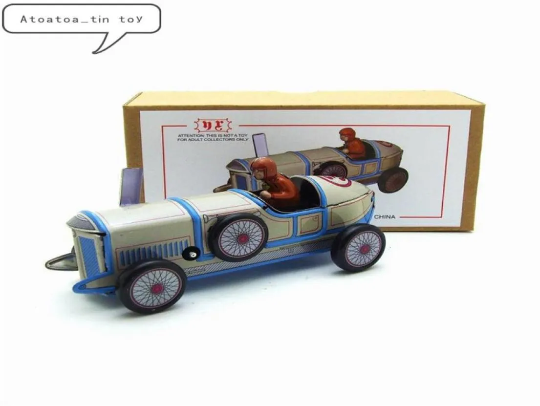 Vintage retro corrida brinquedos de lata clássico clockwork wind up carro de corrida coleção brinquedo de lata para adultos crianças presente colecionável sh1909133763326