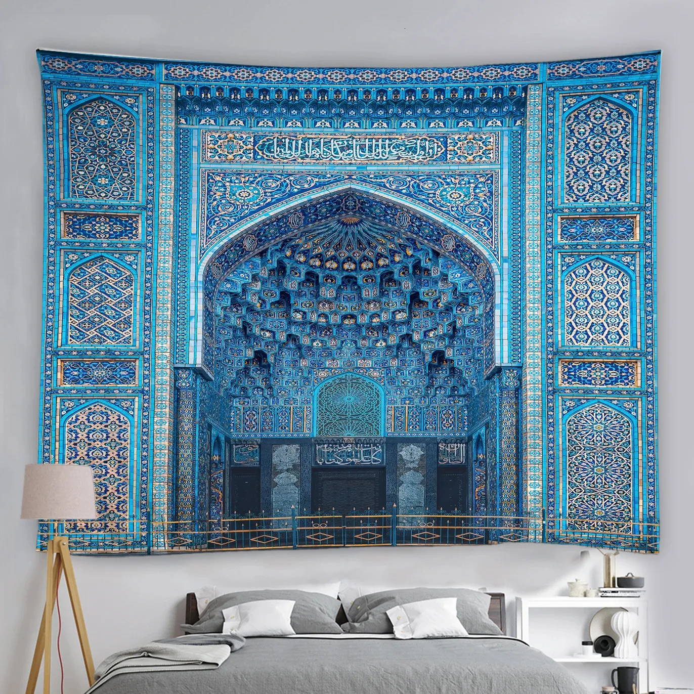 Tapeçaria islâmica arquitetura marroquina tapeçaria suspensão de parede islâmica vintage luxo padrão geométrico decoração oriental 240111