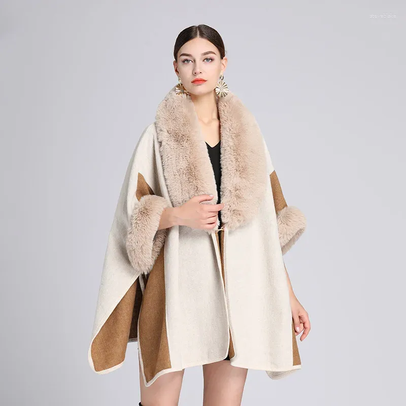 Szaliki mody kobiety dzianiny faux fur płaszcz luźne peleryny kardiganowe duże zewnętrzne peleryny femme poncho zimowe jesienne echarpes