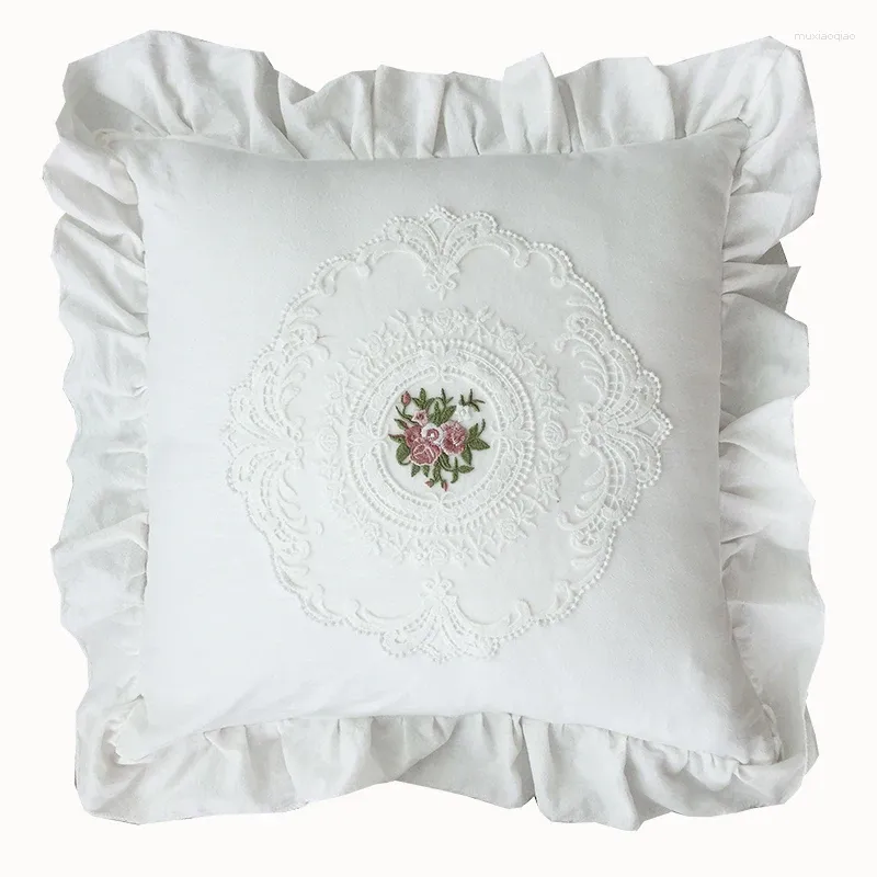 Pillow Romantic White Lace Throw Cover Cotton Waist Pillowcase Beige With Lotus Frill