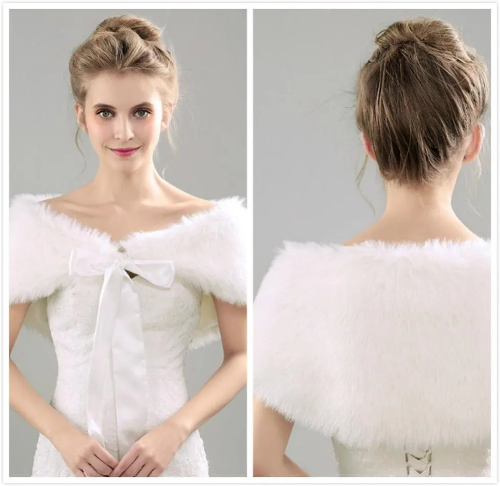 2017 Nowy styl Faux Fur Wrap Rzury wzruszające na płaszcz Bolero Owinięcie łuk szal Cape Bridal Wedding Shawl Druhna Druhna