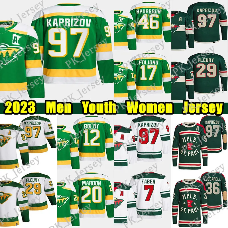 97 Kirill Kaprizov Hockey Jersey 29 Marc Andre Fleury Jared Spurgeon