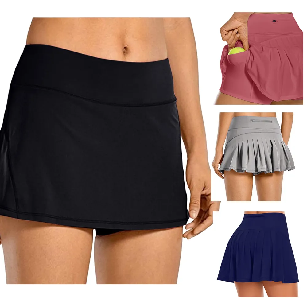 Damen-Yogahose, Tennis, Skaten, Minirock mit Taschen, Outdoor-Sport-Shorts, Yoga-Outfit, Fitnessstudio, Kleidung, Laufen, Fitness, Golfhose, Tasche hinten an der Taille, Reißverschluss, Übergröße