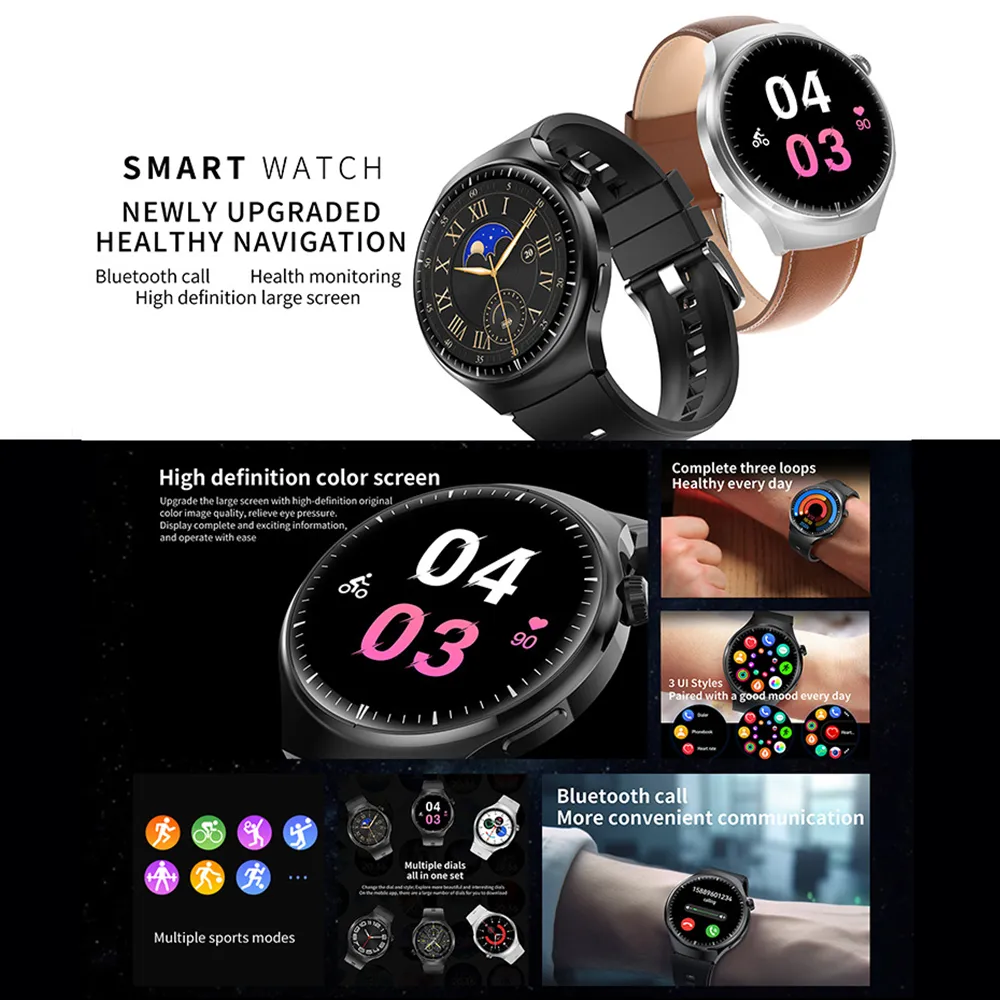 Watch 4 PRO SUIT Smartwatch 8-in-1-Set, Stahl-Leder-Silikonband, 7-teilig, Sprachmesser, Herzfrequenz, Gesundheit, Training, Bluetooth-Anrufe, Synchronisierungserinnerung