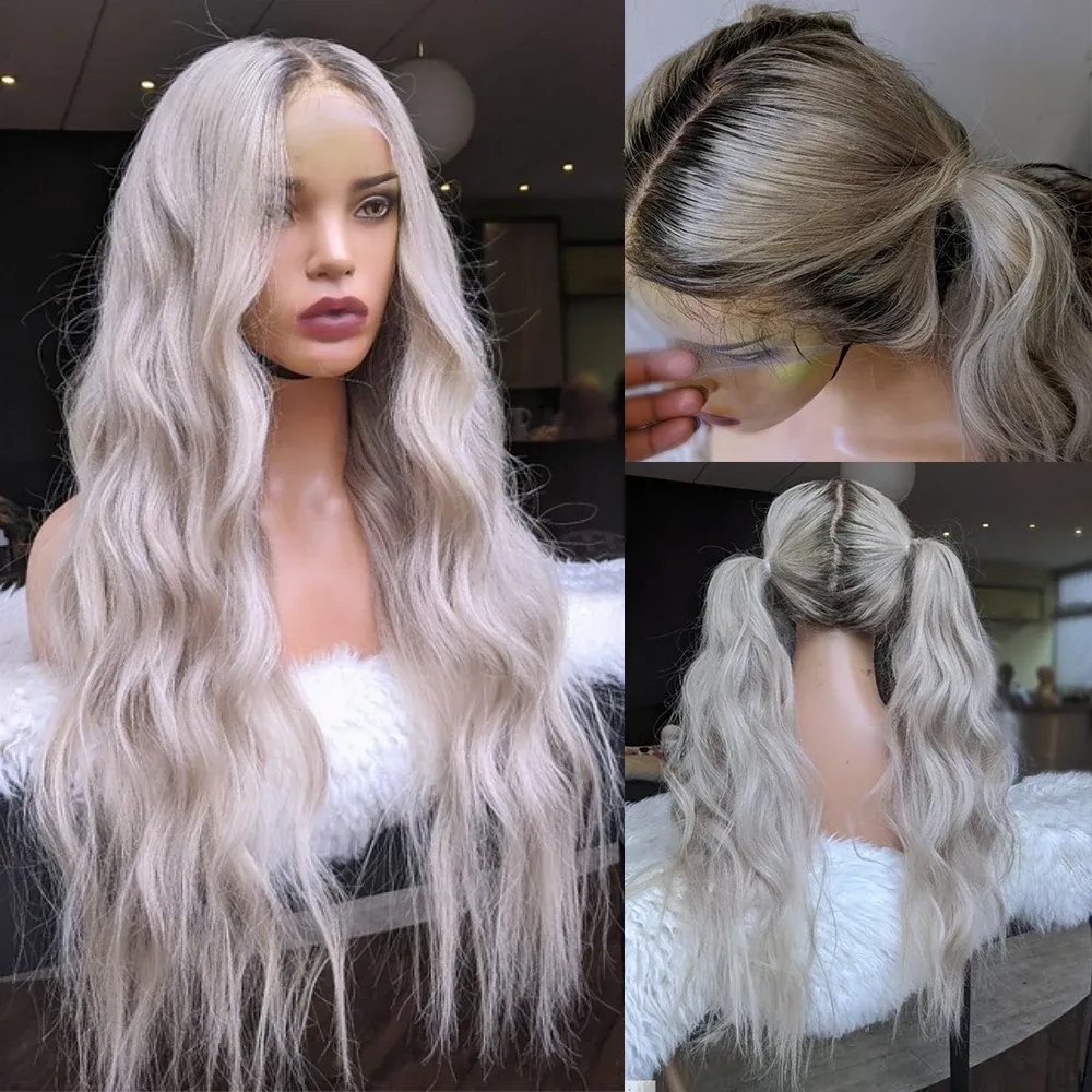 Blonde Creamy With Ash Highlights Full HD Lace Front Human Hair Wigs 200% Preplucked Water Wave Wig For Women