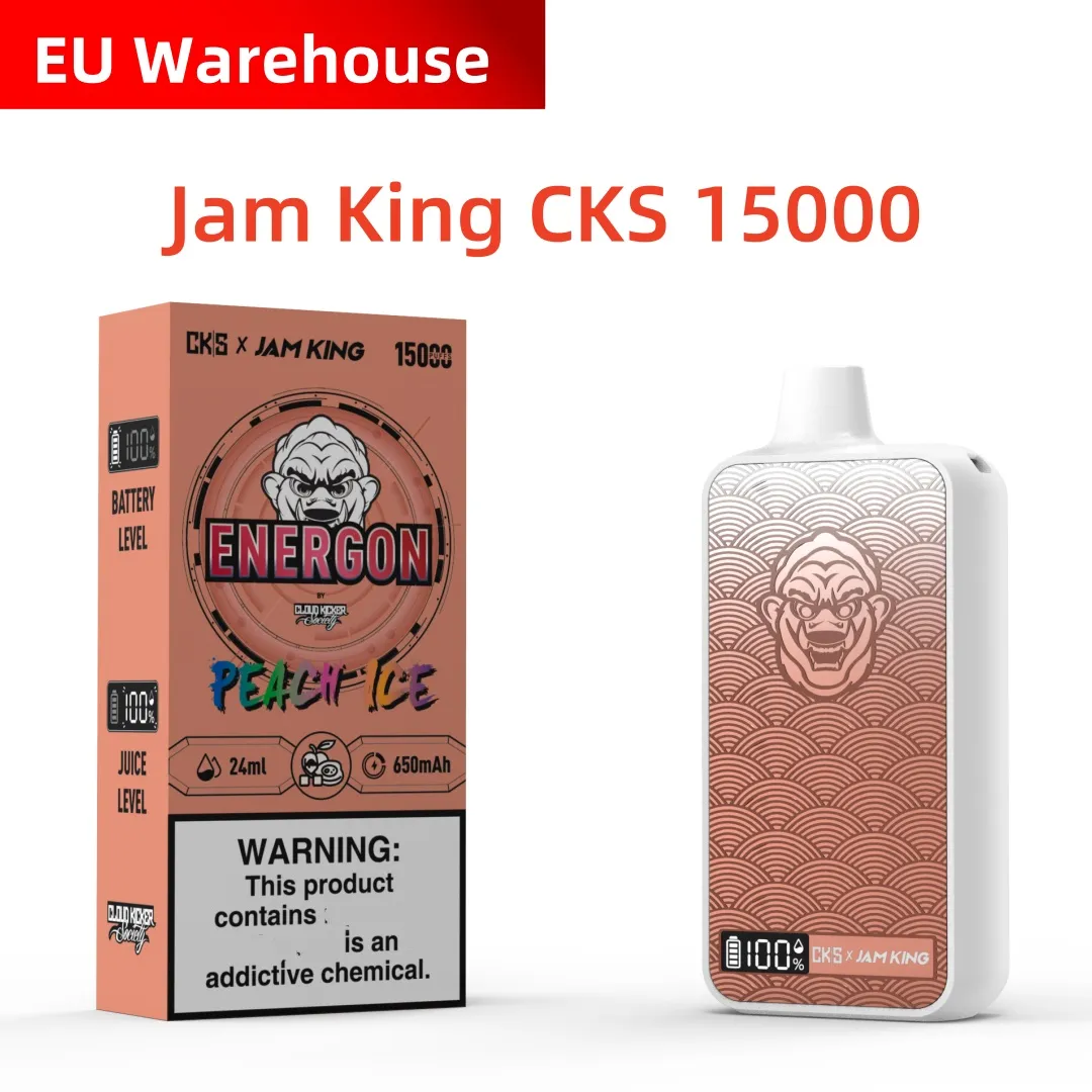 Vape en gros jetable 15000 bouffée Jam King CKS Energon bouffée 15k 24ml vape préremplie desechable E Liquid Power Écran d'affichage USB-C Charge 650mah Batterie stylo