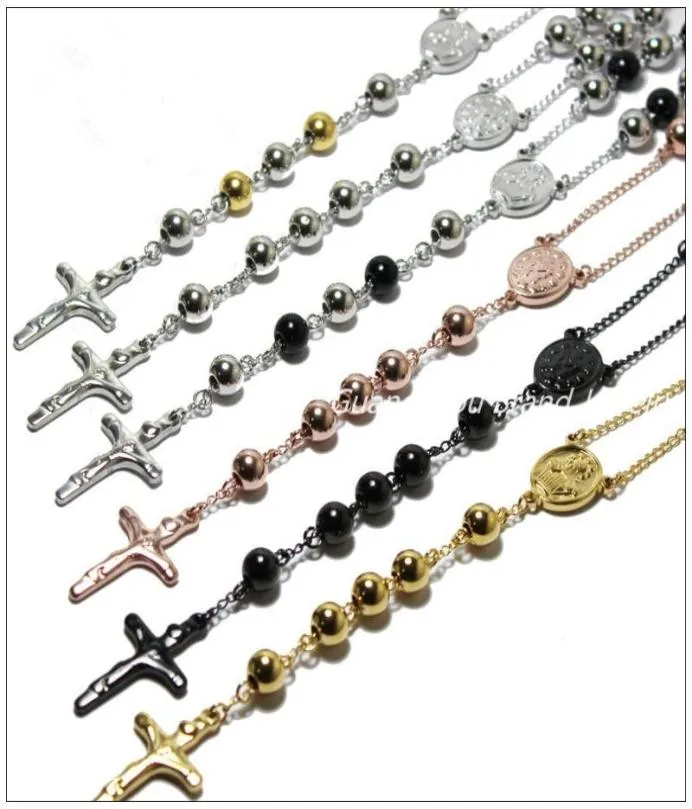 Chaînes 4/6/8mm mode chapelet perle chaîne pendentif collier en acier inoxydable argent/or/noir couleur hommes femmes bijoux cadeauChains7929728
