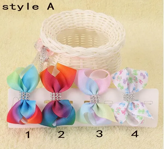 Xmas Romantic jojo 7cm Pastel flora ombre Rainbow ribbon hair bows Alligator clips baby girl Dance hair bobbles Accessories HD3479