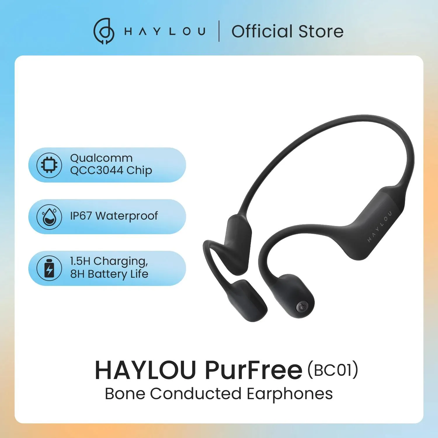 Headphones HAYLOU PurFree (BC01) Bone Conduction Headphones Qcc3044 V5.2 Bluetooth Earphones IP67 Waterproof Protect Hearing Sports Headset