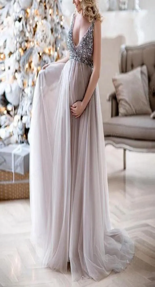 Umstandskleider für Schwangere, Sling, V-Ausschnitt, Pailletten, Cocktailkleid, langes Maxi-Abschlussballkleid, Schwangerschaftskleid 6061267