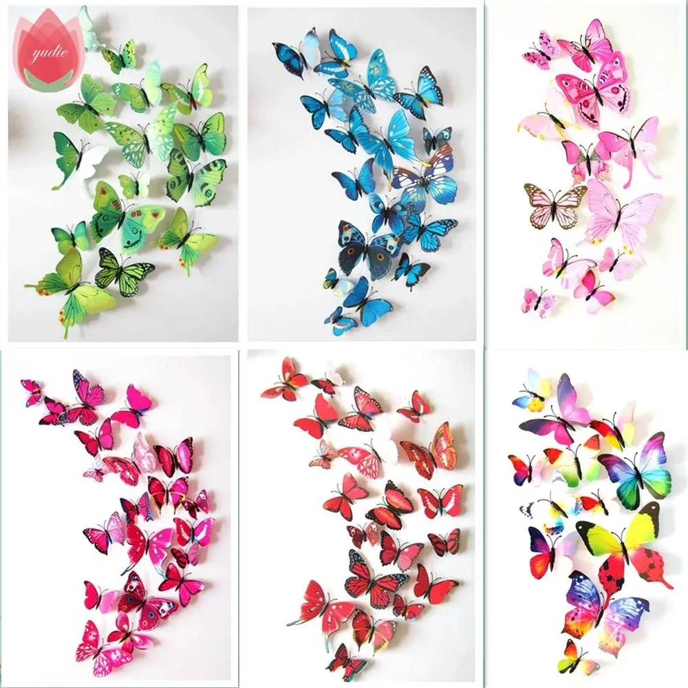 12pçs diy realista 3d borboleta multicolorida ímã adesivos de parede de geladeira crianças quartos de bebê cozinha decoração de casa cola grátis 240112