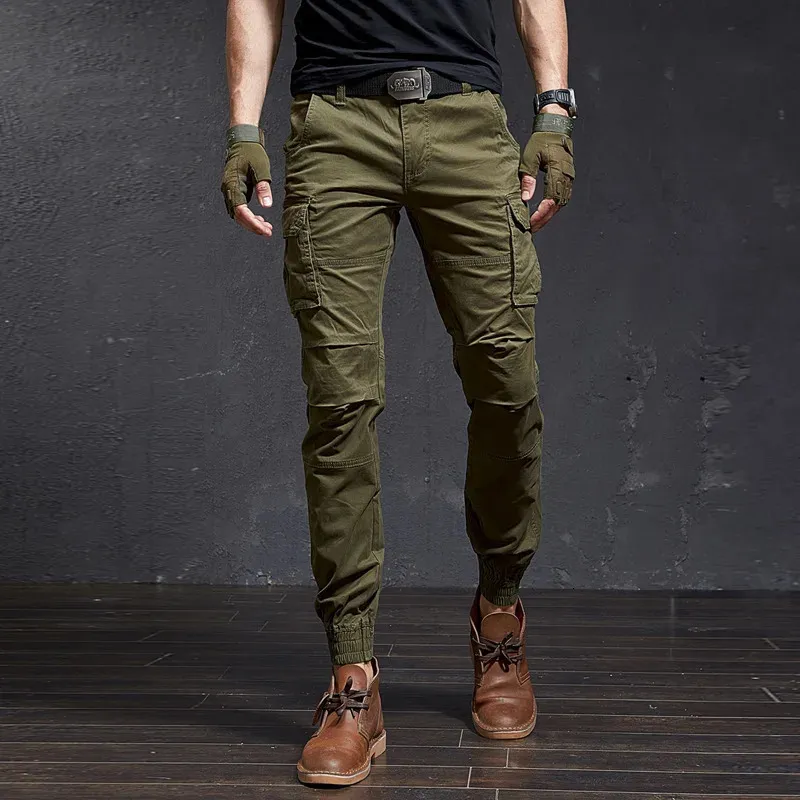 Mode av hög kvalitet Slim Military Camouflage Casual Tactical Cargo Pants Streetwear Harajuku Joggers Men Klädbyxor 240111