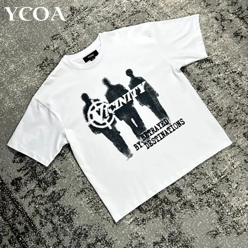 Män streetwear hip hop t shirt överdimensionerad grafisk retro vintage harajuku lös bomull tees koreansk mode y2k estetiska kläder 240124