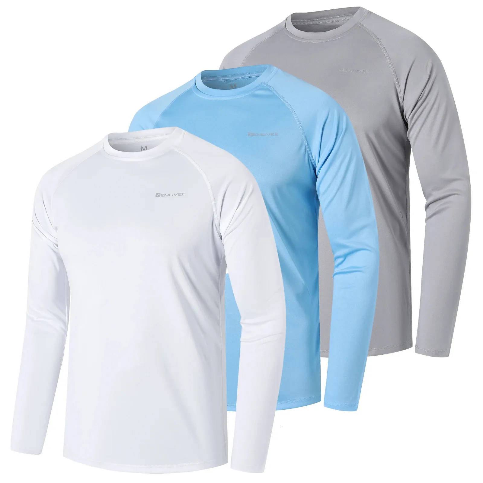 Lot de 3 manches longues pour hommes UPF 50 Rash Guards Plongée Protection UV T-shirt léger Coupe ample Natation Séchage rapide Surf 240112