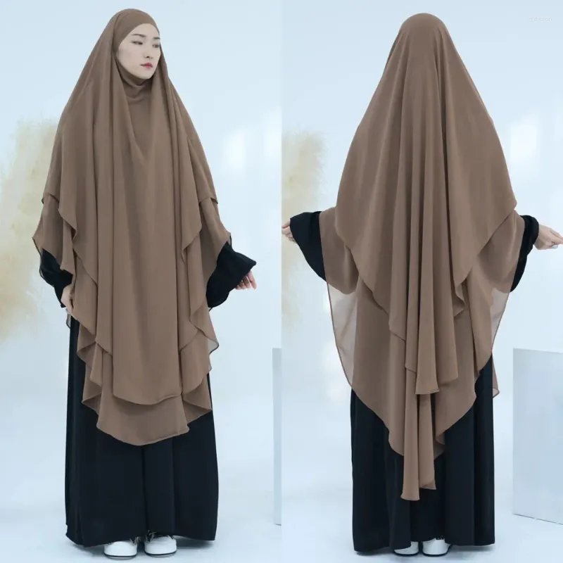 Vêtements ethniques 2 couches longues niqab mousseline de soie Khimar Ramadan EID femmes musulmanes robes islamiques cravate instantanée hijab voile vêtements